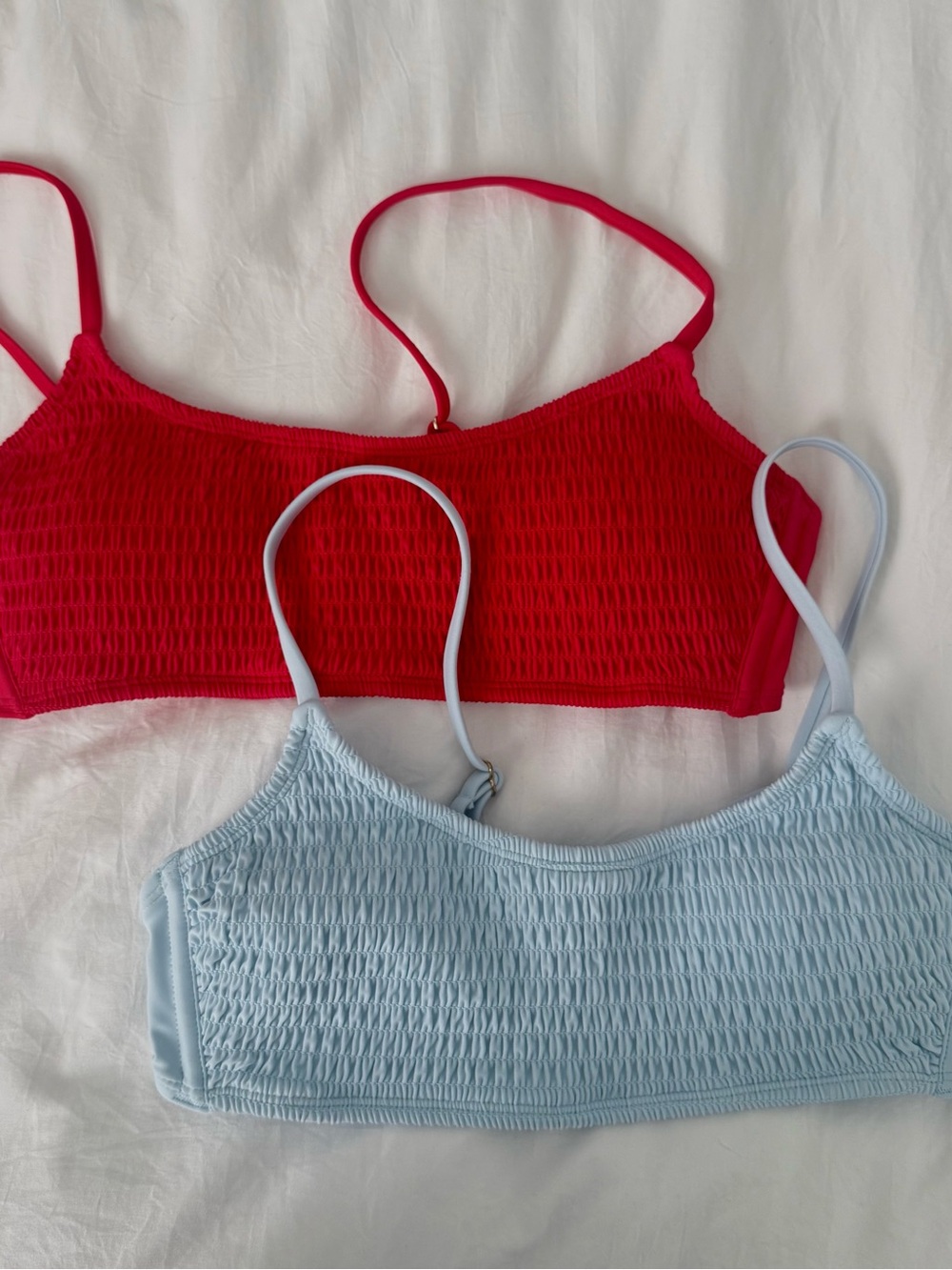 Smocked Bralette Set - Red & Light Blue